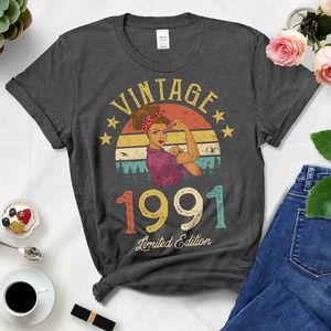 Women's T-Shirt Retro 1991 Limited Edition Womens T-shirt Retro 33rd Birthday Party Gift Womens T-shirt Summer Womens Fashion TopL2405