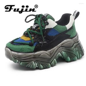 Повседневная обувь Fujin 8,5 см воздушной сетки подлинная кожаная летняя платформа дышащие кроссовки Крупные женщины элегантность Вулканиза