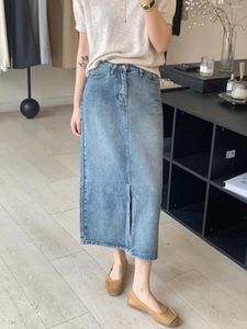 Röcke hohe Taille A-Line-Rock Frauen Vintage Long Straight Denim Spring Sommer 2024