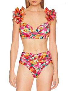 Women's Swimwear 2024 Fashion Printed Bikini Swimsuit Push Up Sexy High Waisted Split Body Feminine Bikinis With Chiffon Cover Beach Skirt