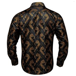 Herrklänningskjortor svart guld paisley män skjorta avslappnad lång ärm för affärskontor smal fit man kläder