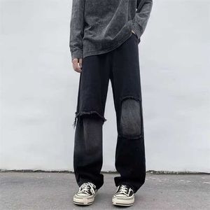 NS 2023 Dark Streetwear Patchwork Proste workowate dżinsy szerokie spodnie dla mężczyzn Ubranie Hip Hop Lose Black Spoders Ropa Hombre J240507