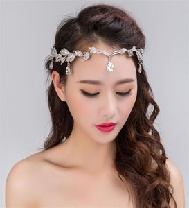 Moda Rhinestone Gümüş Kadınlar Düğün Gelin Alın Baş Zinciri Headdress Kristal Kolye Gelin Taç Saç Takı Aksesuarı T15175988