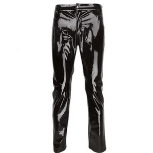 Black Party Stage Performance Slim Fit Biker Faux Leather Pants Shiny PVC Latex Trousers Fashion Motorcycle Mens Pants 240424
