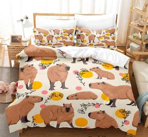 Sängkläder sätter 2023 Kawaii Capybaras Sängkläder set singel Twin Full Queen King Size Bed Set Aldult Kid Bedroom DuvetCover Set 3D Bed Cover Set J240507