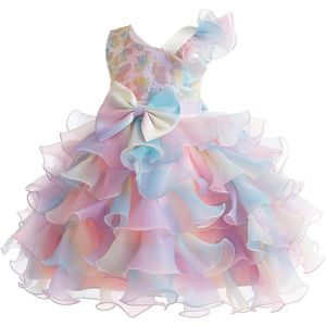 Dziewczęta suknia imprezowa Ruffle Flower Kids Wedding Ball suknia Ball cekin formalny sukienka księżniczka