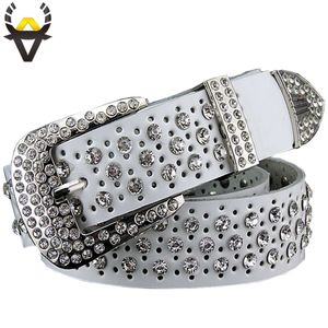 Mashion Rhinestone Cinture in pelle genuina per donne Cintura con fibbia di lusso Donna qualità di qualità per la pelle di secondo strato larghezza 3 3 cm 257d