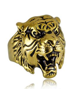 Super Quality Punk Rock Mens Biker Rings Vintage Gothic Skeleton Silver Jewelry 18K Gold Plated Tiger Skull Ring Men US Size KKA195744756