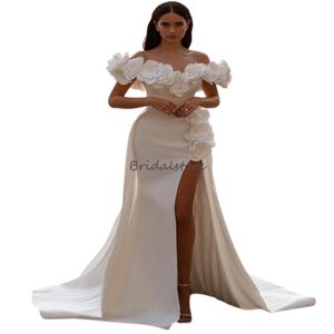 Luxe 3D Florals Suknie ślubne 2024 Seksowne wysokie miejsce docelowe Mermaid Overskirt plażowe suknie ślubne Eleganckie satynowe satynowe country boho bride sukienka szata de Mariage