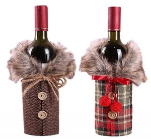 Bottoni di vino rosso natalizio sacche di copertura per bottiglie di lino copri in bottiglia di natale abiti da festa per bottiglie decorazioni per la casa tavolo 6516124