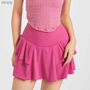 Skirts New Simplicity High Waisted Ruffle Tennis Skirts Fashions Swt Cake Skirt A-line Fitness Permeability Badminton Sportswear Y240508