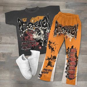 Yaz Sıradan Erkekler Kısa Kollu Tshirt Alevlendi Pantolon Büyük Boy 3D Baskı Spor Giyeri Takım 2 Parça Setler Trailsuit 240426