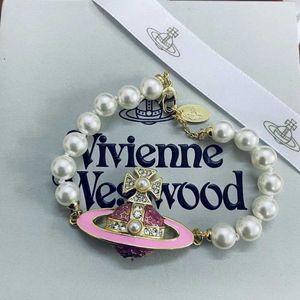 Designer High Version Przemysł ciężki Westwood Enamel Full Diamond Saturn Pearl Bransoletka Klasyczna różowa walentynki Dzień