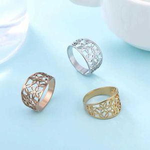 Обручальные кольца Skyrim Bohemian Flower of Life Ring Женщины девочки из нержавеющей стали Элегантное повседневное цветовое золото розового золота подарок ювелирные изделия подарок