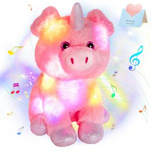 30cm 핑크 돼지 플러시 장난감 동물 베개로 채워진 조명 음악 돼지 유니콘 인형 장식 생일 귀여운 만화 선물 장난감 240424