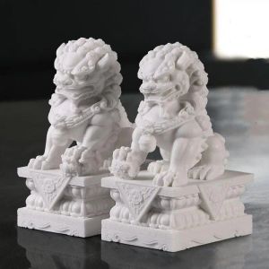 Sculptures Foo Dogs Statues Pair Marble Feng Shui Guardian Lion Statues 10Cm/3.9In
