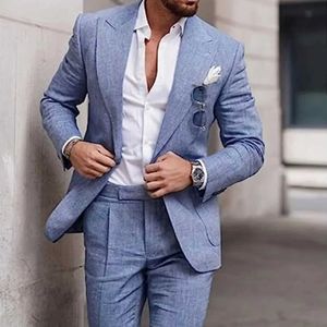 Men's Suits Blazers Mens 2-piece linen set is usually suitable for casual lightweight jackets and pants Q240507