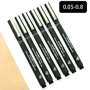 6Pcs/Lot Pin Drawing Pen Ultra Fine Line Art Marker 005 01 02 03 05 08 Micron Smooth Black Ink Fineliner Office School Set