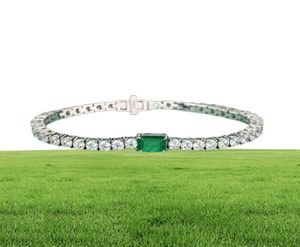 Moda 35mm criado Emerald High Carbon Diamond Tennis Bracelet for Women 925 Pulseiras de cadeia de casamento de prata esterlina 1518cm63766646