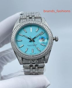 Men039s Classic Sports Watches Diamond Silver Diamond Aço inoxidável Relógio Blue Dial Fashion Trend Hip Hop Style Watch7585324