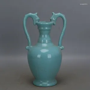 Flaschen Chinesisches Lied Ru Kiln Porzellan Celadon Glaze Dragon Design Vase 8,70 Zoll
