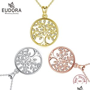 ペンダントネックレスEUDORA 925 STERLING SIRE LIFEネックレスゴールデンローズゴールドカラーAAA CZ Fine Fashion Jewelry for Women Drop D Dhad2