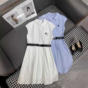 Basic & Casual Dresses Designer Brand summer New Pra Celebrity Light Mature Style Small and Popular Belt Paired with Solid Color Polo Collar Sleeveless Dress