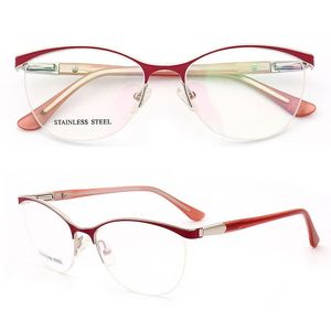 Retro Women Optical Glasses Frame For Cat Eye Eyeglass Recept Metall Spektakar Röd sköldpaddor Half Rim Eyewear 240423