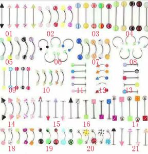 D0923 105 PCS Mix UV Piercing Jewelry Belly Ring Eye Mix Designs and Colors 14g Rostfritt stål Bar 10mm Längd8324649