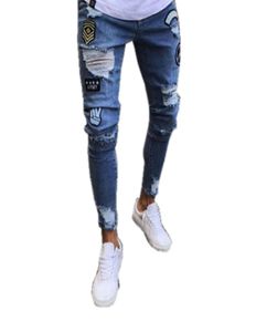 Men 039S Hole Embroidered Jeans Slim Men 039S Pants Luxury Jeans Mens Designer Jeans New 1487354