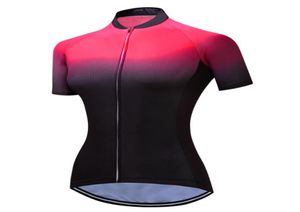 2021年サイクリングジャージー女性半袖通気性自転車ジャージートップ2021夏の赤いブラックグラデント自転車シャツサイクリング4123929