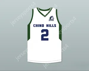커스텀 나이 청소년/어린이 Lonzo Ball 2 Chino Hills Huskies 흰색 농구 유니폼 패치 2 상단 스티치 S-6XL