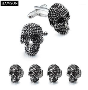 Trendy Skull Mankiety Mankiety Zestaw Mens Białe smoking koszula