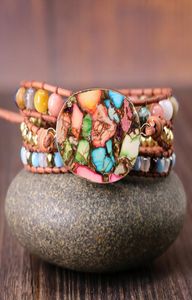 2019 Ekskluzywne kobiety Wrap Bracelets Stone Natural Rhinestone 3 warstwy skórzana mankiet Bransoletka Femme Bransoletki Prezenty Dropship CX200732200017