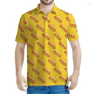 Men's Polos Cartoon Sandwich Dog Graphic Polo Shirt Men Summer 3D Printed Food Tee Shirts Button Short Sleeves Street Lapel T-Shirts