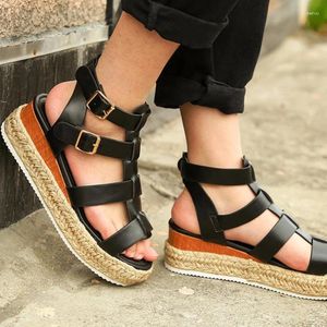 Scarpe eleganti plus size 43 sandali a cuneo per donne 2024 corda estiva con fibbia intrecciata femminile da donna la spiaggia piatta