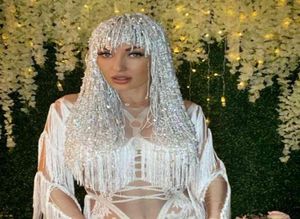 Shining Silver Sequin Crystal fringes Wigs Women Birthday Party Rhinestone Headwear Club Stage Dancer Singer Singer Show Accessories210456657213