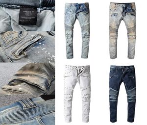 Dżinsy marki 20SS Sprzedaj dżinsy męskie dżinsy w trudnej sytuacji, podarty motocyklista Slim Fit Biker Denim dla męskiej mody MANS BLACK8760590