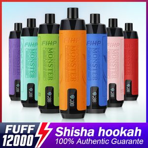 Orijinal FIHP Canavar Shisha Nargile Puff 12K 15K 10K 9K Vapes Tek Kullanımlık Puf 12000 15000 10000 9000 Vaper Şarj Edilebilir Pil Puff Vaper Ekran Olunabilir Puflar Vape