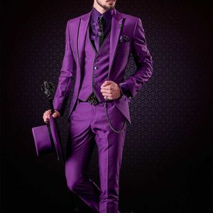 Men's Suits Blazers Latest coat and pants design Italian purple tailcoat jacket slim fit mens set 3-piece Pioneer custom grooms ball Terno Masuclino Q240507