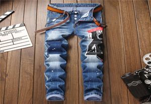Designer jeans för män mode kvadrat rippade hål herr mager jean byxor med bokstäver märke rak lyx jeans kläder8296698