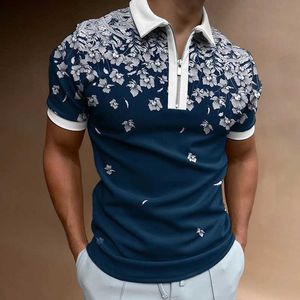 Polos masculinos 3D Camisa de polo impressa com padrões florais e vegetais Q240508