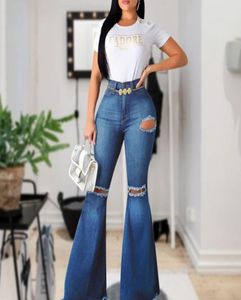 Jeans Flarleg Women New High Waist Jeans Bell Bottom Roup 2020 para mulheres jeans magras mamãe larga perna calças2020250