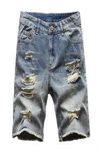 Retro Blue Summer Men039s Shorts Ripped Hole Short Jeans Plus Size Fivepoint Straight Streetwear9535819