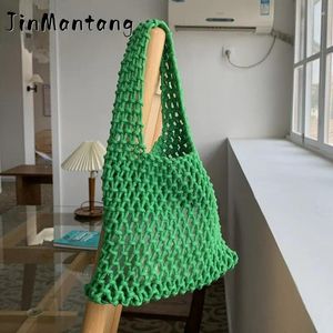 Bolsas de noite bolsa de praia de verão para mulheres malha corda tecelando reticulado staw straw ladies ladies ombro moda bolsa