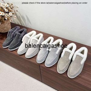 LP Loro Piano Shoes Snowy Boots Par 2023 Autumn/Winter Ny äkta ull Bekväm platt botten Beige stor storlek Varma pälsskor kort