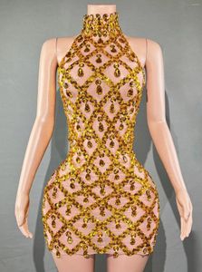 Vestidos casuais cor dourado mulheres sexy fora do ombro Big Crystal bodycon mini vestido boate festa celebrar aniversário