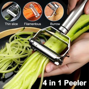 4in1 Vegetabilisk skalare Rostfritt stål Melonplaner Multipelfunktion Doublehead Hushåll Kök Gurka Slicer Tool 240508