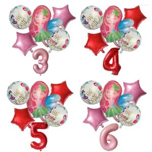 Party -Dekoration 6pcs kleine Märchenballons mit rosa Nummer Ballon Set Girl 1 2 3 4 5. Blumenprinzessin Geburtstagsdekor Globos