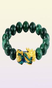 Link Bracelets Golden PIXIU Bracelet Green Stone Beads Couple Energy Bring Lucky Brave Wealth Feng Shui For Women Men4037509